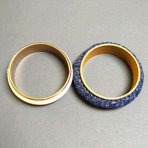 Vintage Boho Natural Woven Textured Brass Bangle Bracelet Set - Picture 3 of 5